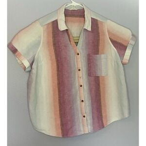 Madewell Women's Button-Up Shirt 1X Pastel Striped Short Sleeve Top‎